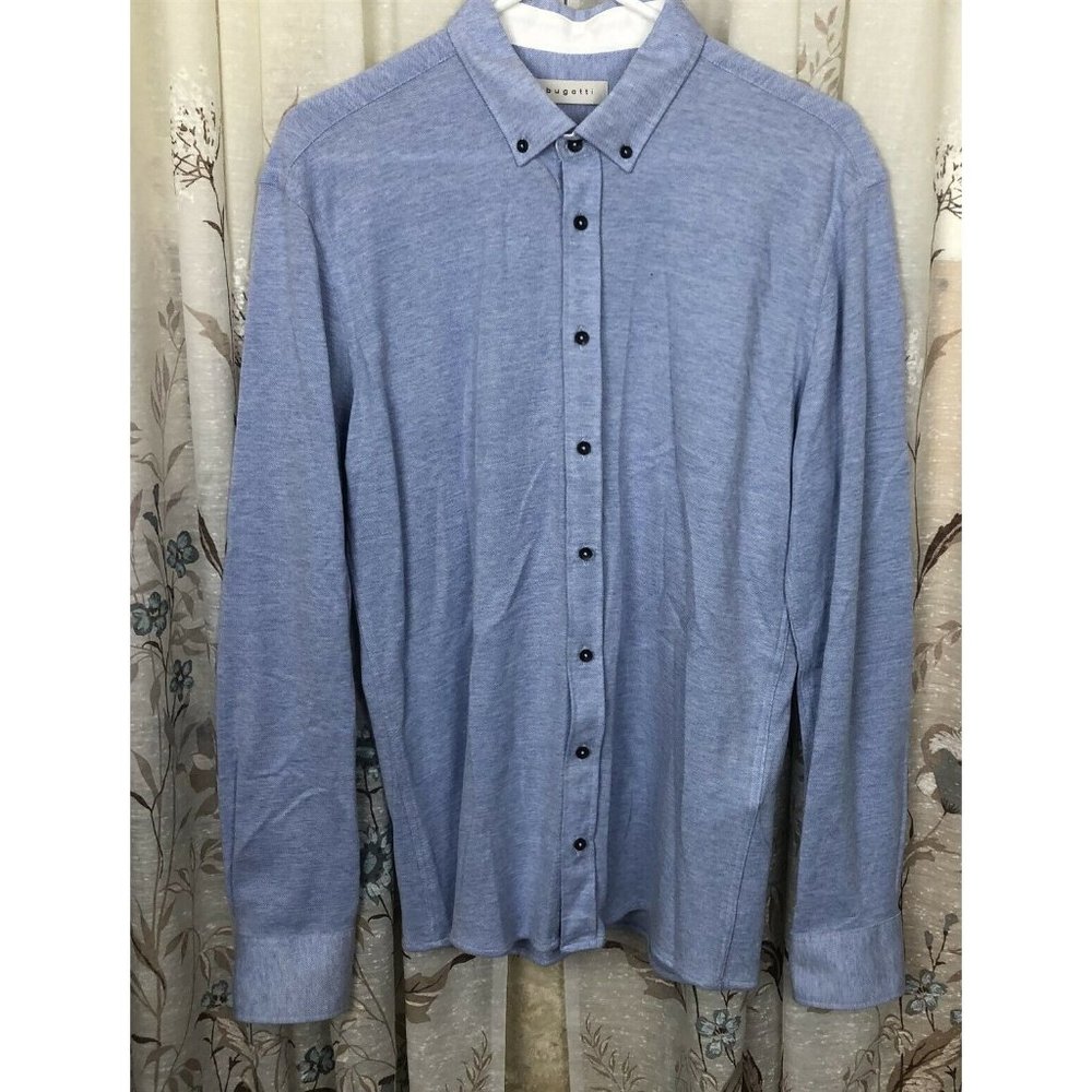 Bugatti Europe Men's Button Down Blue Chambray Cotton size Large Long Sleeve